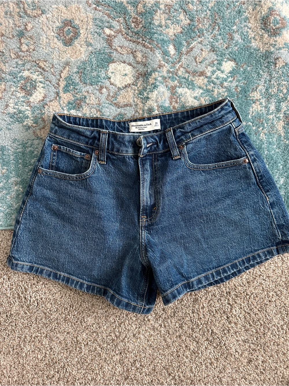 Abercrombie & Fitch Dark Blue Denim High-Rise Shorts